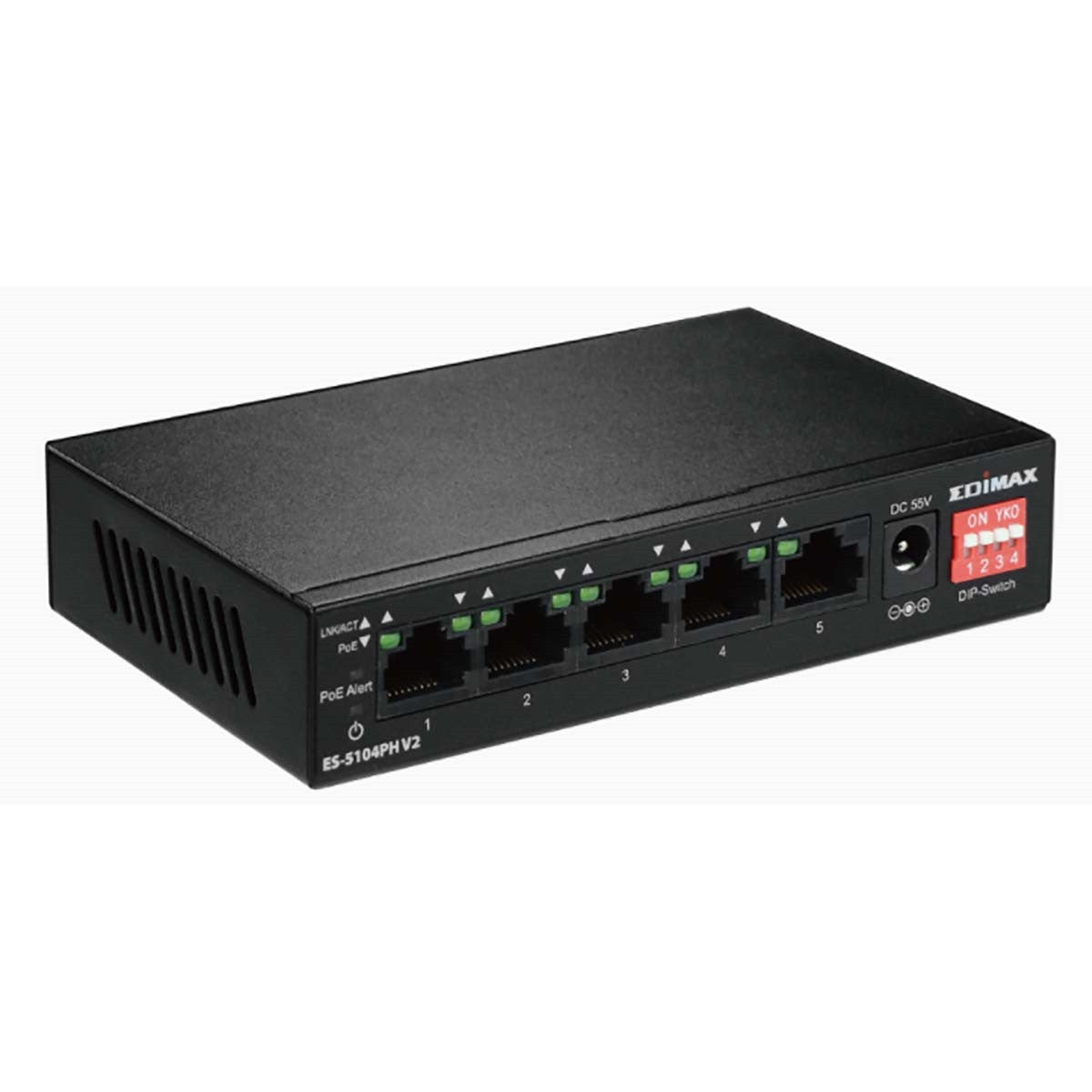 Switch Fast Ethernet de 5 puertos EDIMAX de largo alcance con 4 puertos PoE+ y conmutador DIP