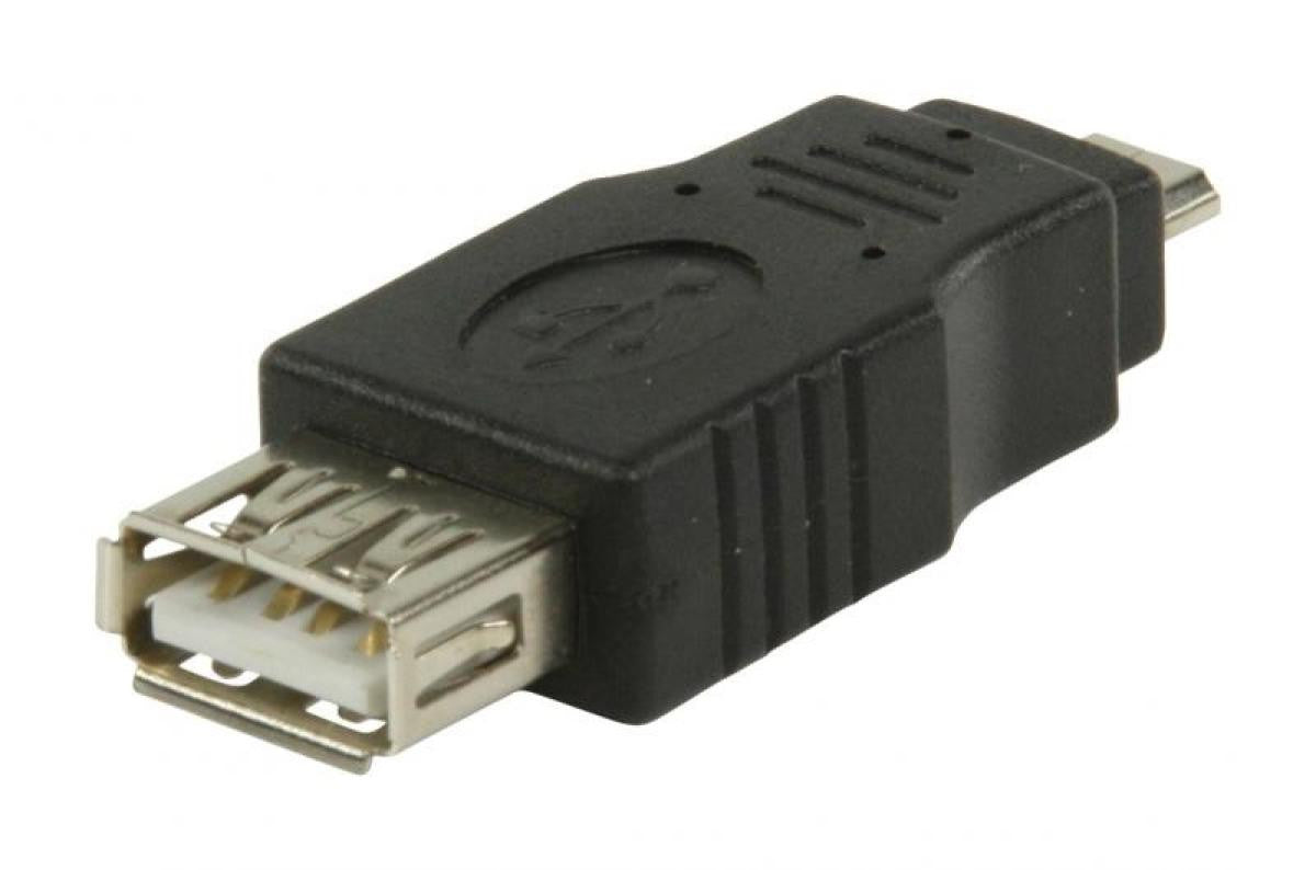 Adaptador USB 2.0 de micro USB B macho a USB A hembra en color negro