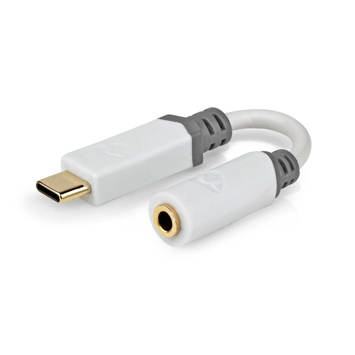 Cable adaptador de USB C macho a Mini Jack 3.5mm hembra blanco de 0.1m