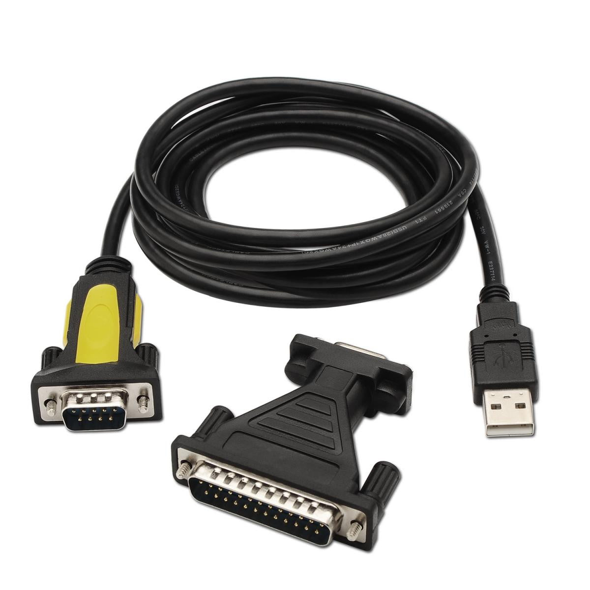 Cable conversor de USB a Serie RS232 macho negro de 1.8m