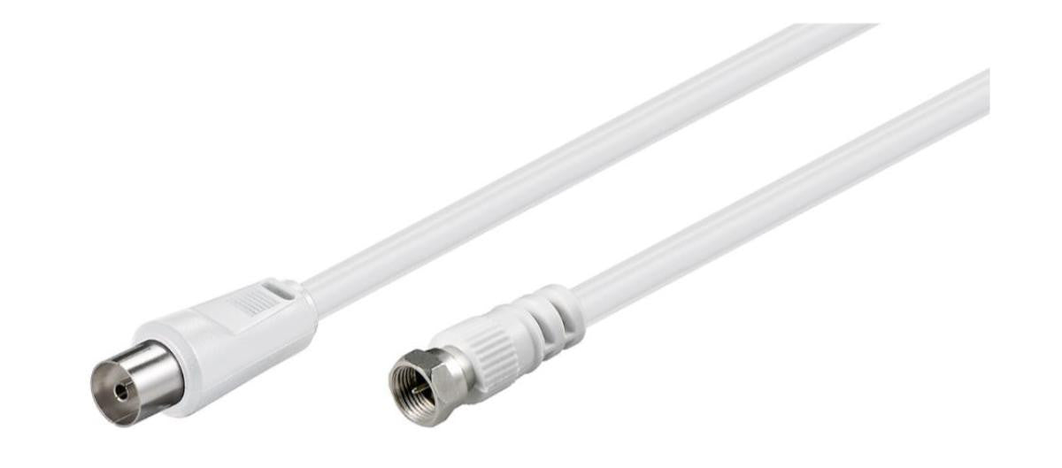 Cable de antena Coaxial hembra a antena F macho de 1.5 metros color blanco.