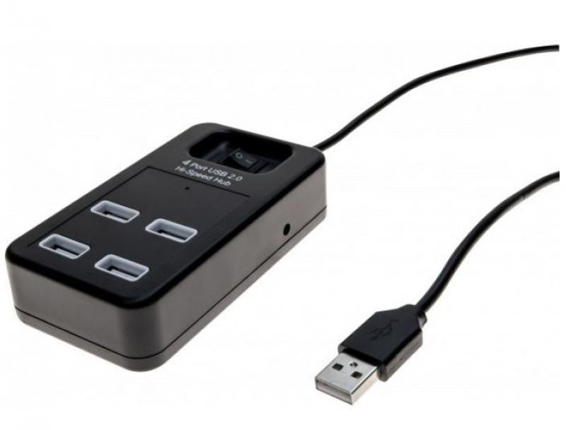 Concentrador HUB USB 2.0 de 4 Puertos con Interruptor