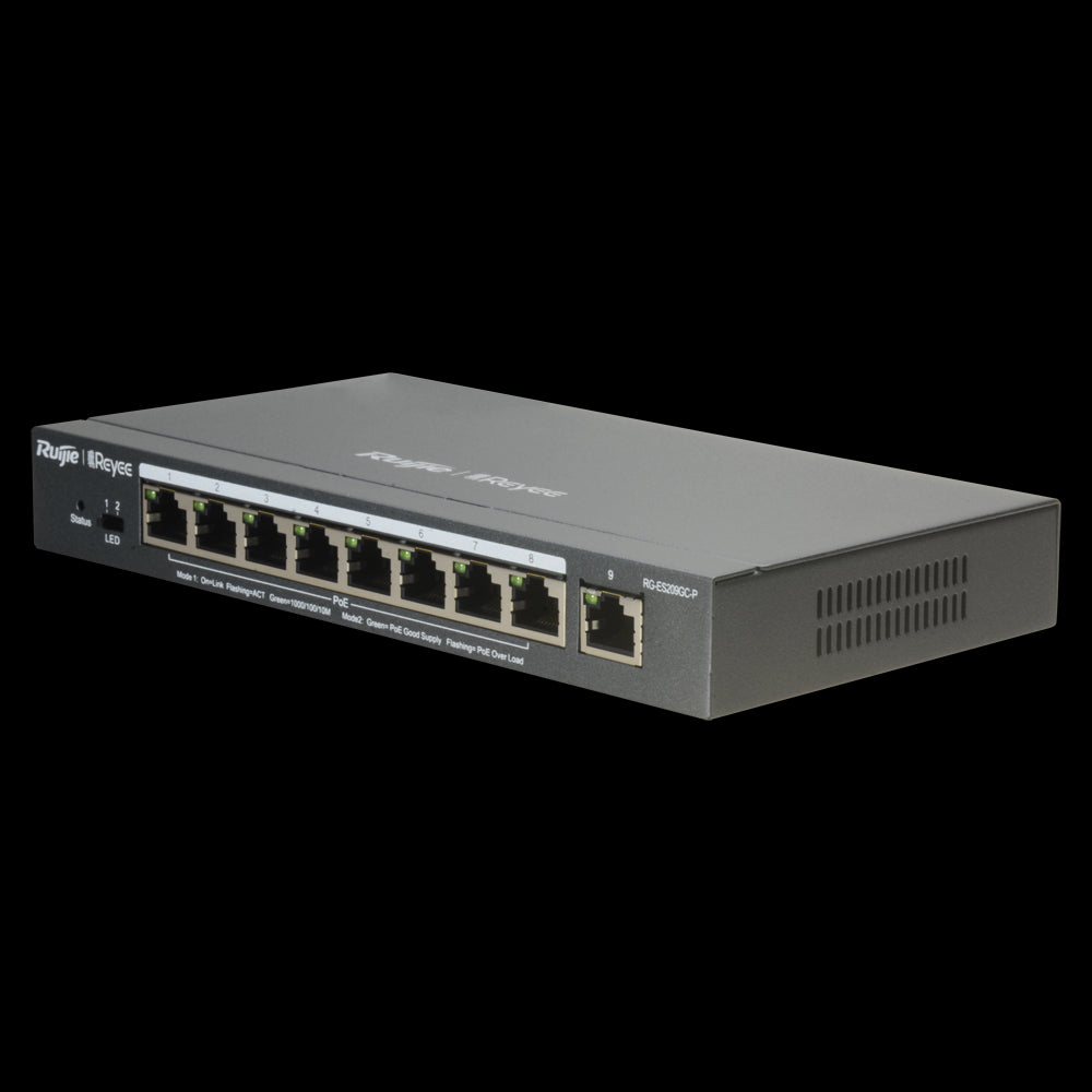 Reyee Switch PoE Cloud Gestionable L2 - 8 puertos PoE 802.3af/at + 1 Uplink RJ45  a 10/100/1000Mbps