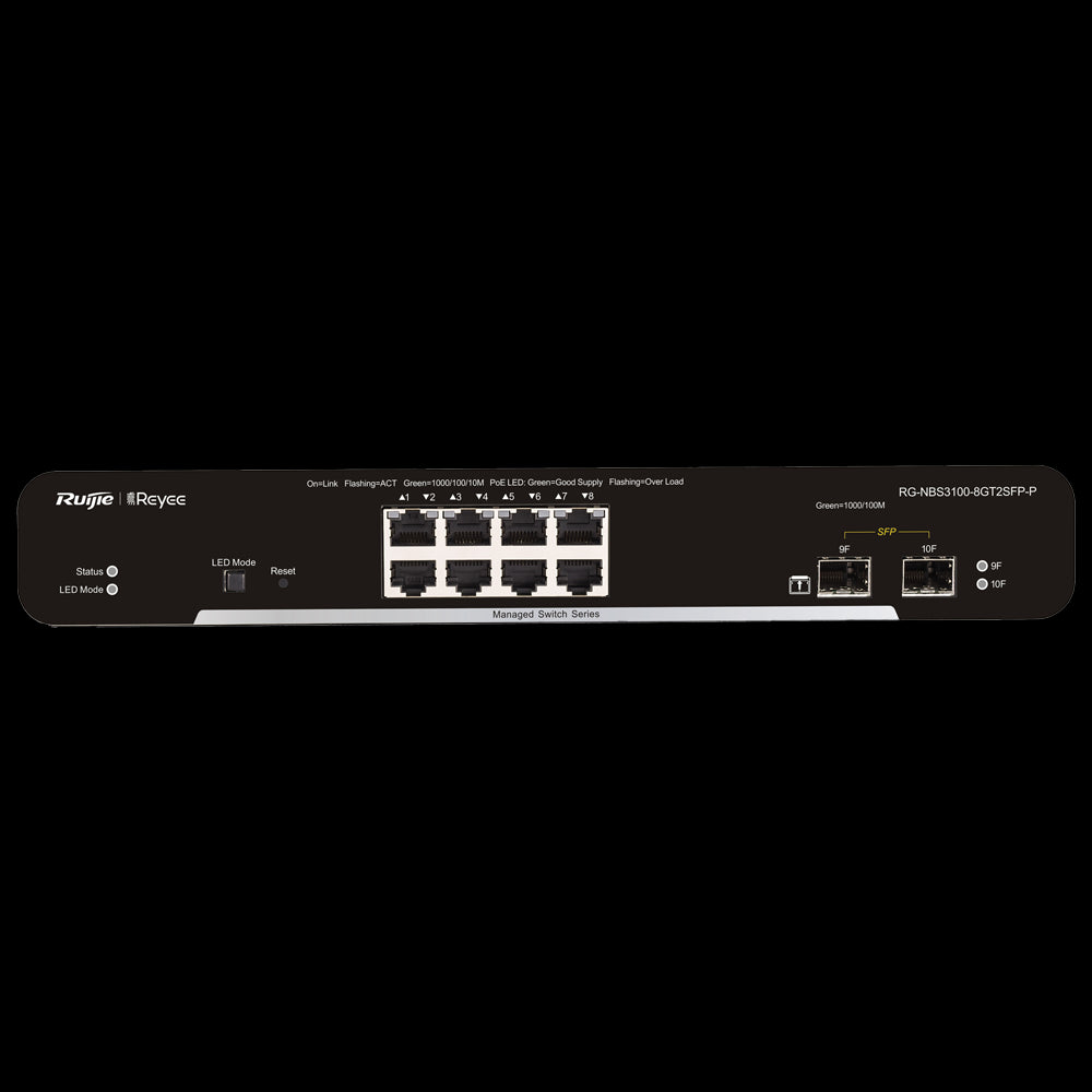 Reyee Switch PoE Cloud Capa 2 de 8 puertos PoE+ Gigabit+ 2 SFP Gigabit hasta un Máximo 125W