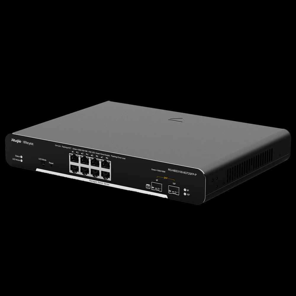 Reyee Switch PoE Cloud Capa 2 de 8 puertos PoE+ Gigabit+ 2 SFP Gigabit hasta un Máximo 125W