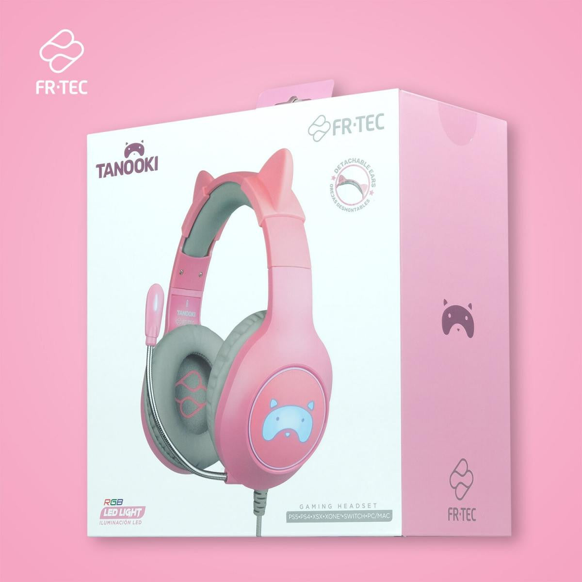 Auriculares Gaming Rosas TANOOKI Kawaii única para gamers o streamers de FR-TEC