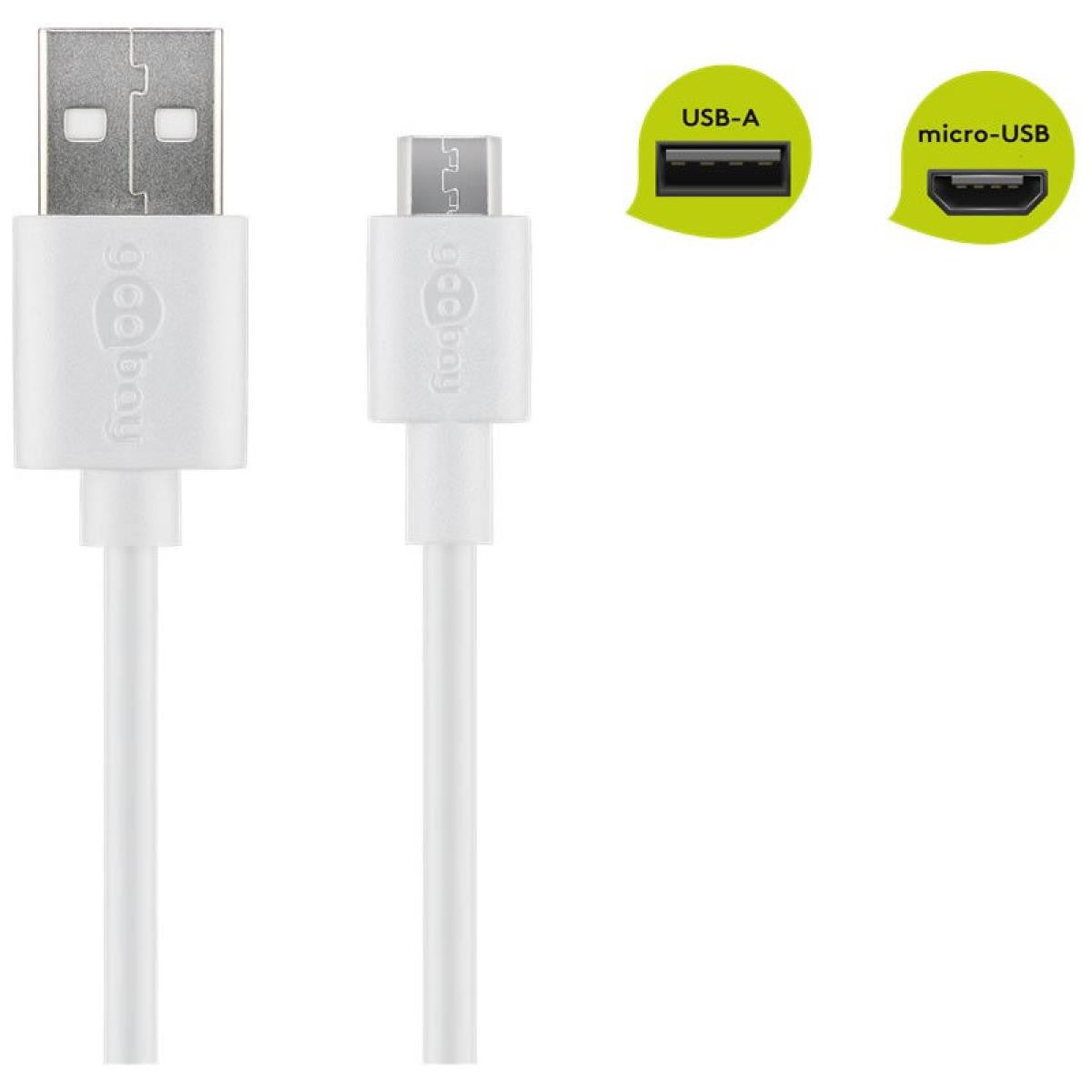 Cable de carga y sincronización USB-C a USB-A macho de 0.5m blancos