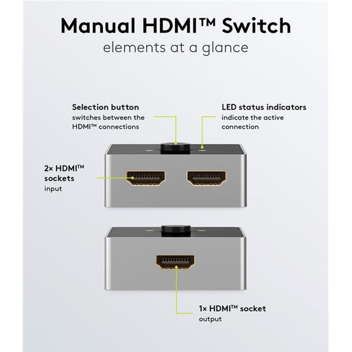 Switch manual HDMI™ 2 a 1 de resolución 4K a 60 Hz