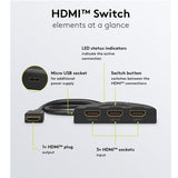 Switch manual HDMI™ 3 a 1 de resolución 4K a 60 Hz de 0,55m de longitud, negro