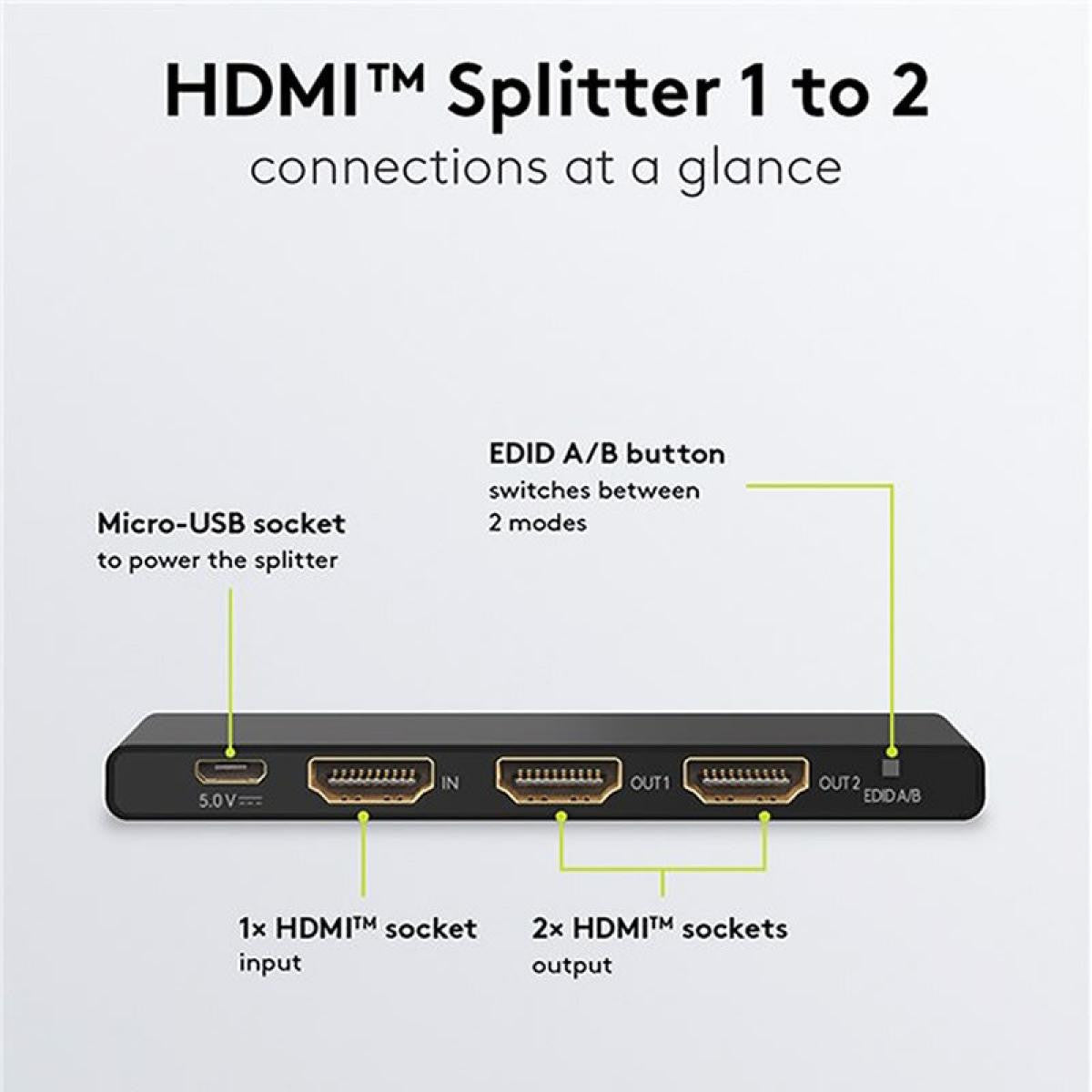 Splitter o Divisor HDMI™ 1 a 2 de resolución 4K 60 Hz, negro