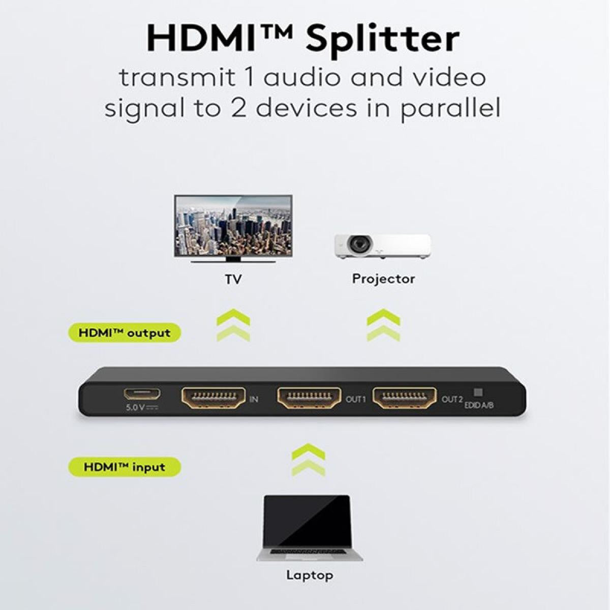 Splitter o Divisor HDMI™ 1 a 2 de resolución 4K 60 Hz, negro