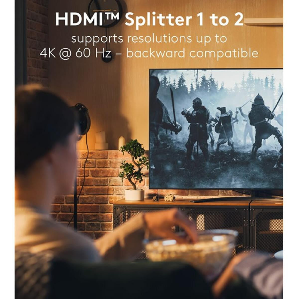 Splitter o Divisor HDMI™ 1 a 2 de resolución 4K 60 Hz, negro