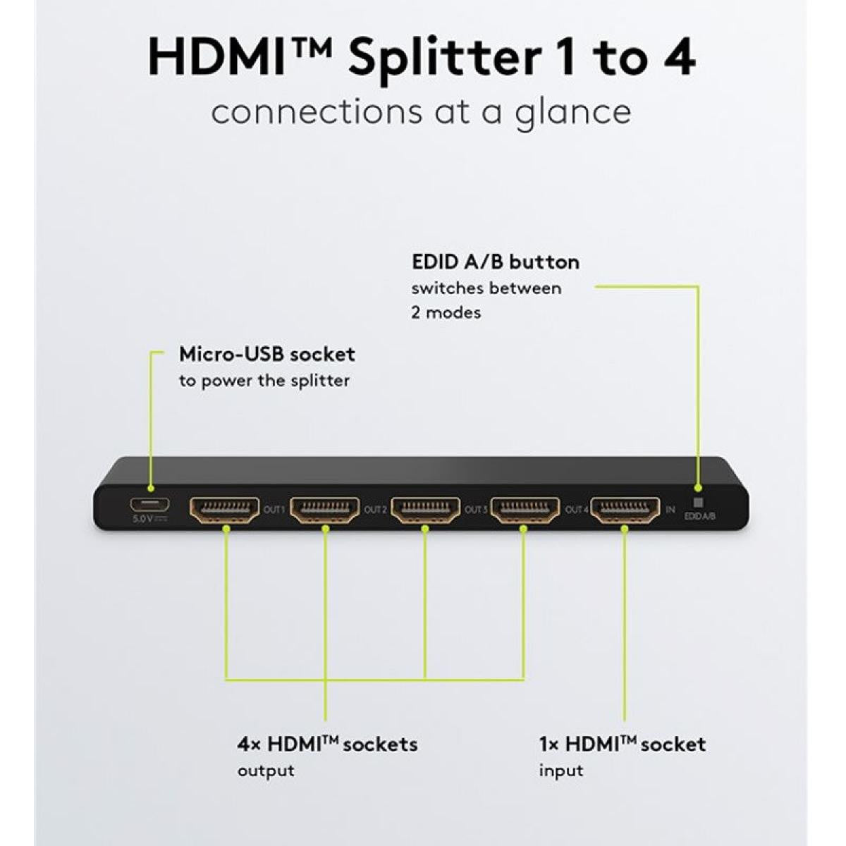 Splitter o Divisor HDMI™ 1 a 4 de resolución 4K 60 Hz, negro