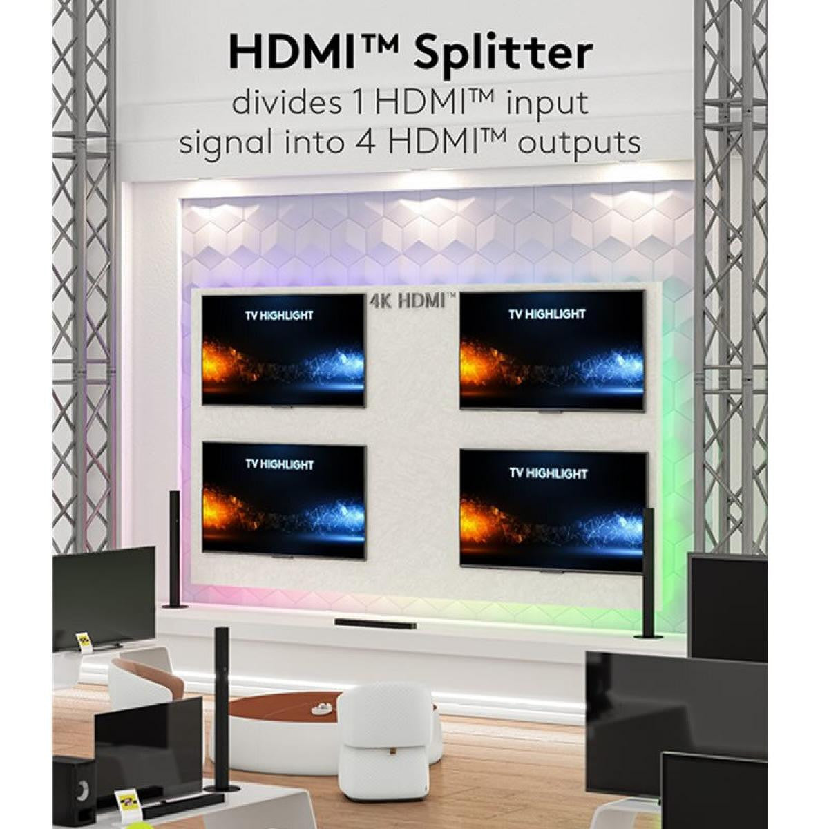 Splitter o Divisor HDMI™ 1 a 4 de resolución 4K 60 Hz, negro