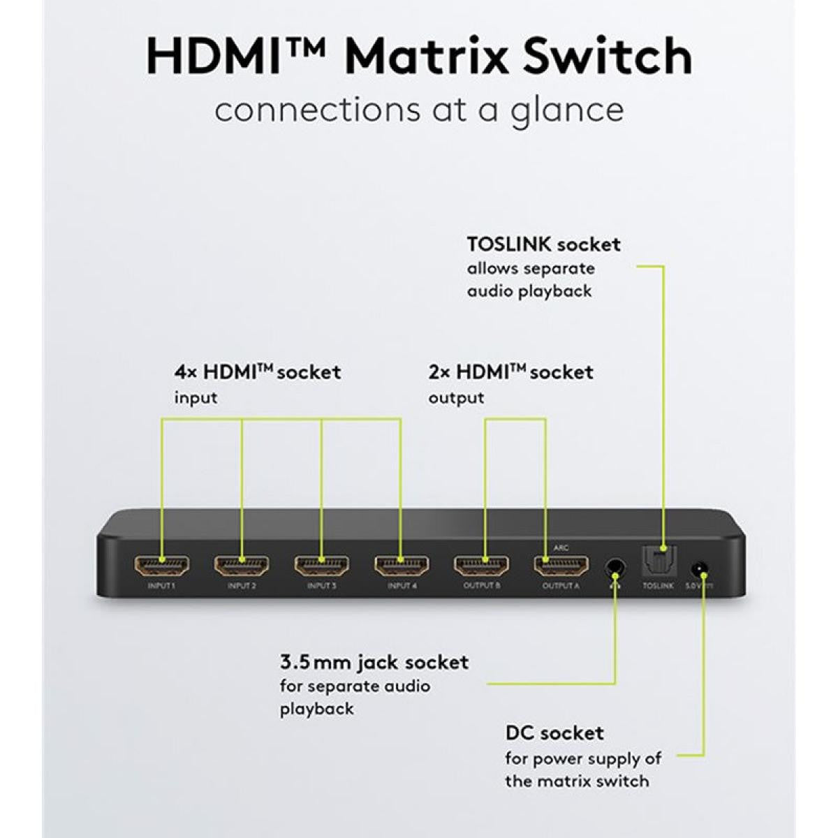 Switch Matriz HDMI™ 4 a 2 de resolución 4K 60 Hz, negro