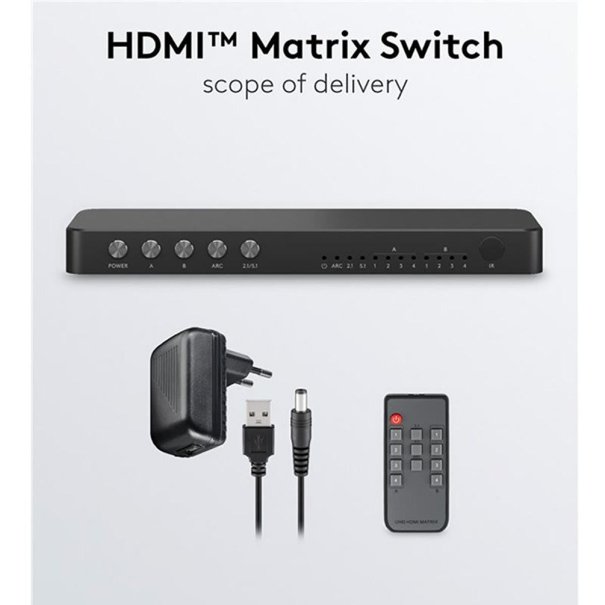 Switch Matriz HDMI™ 4 a 2 de resolución 4K 60 Hz, negro