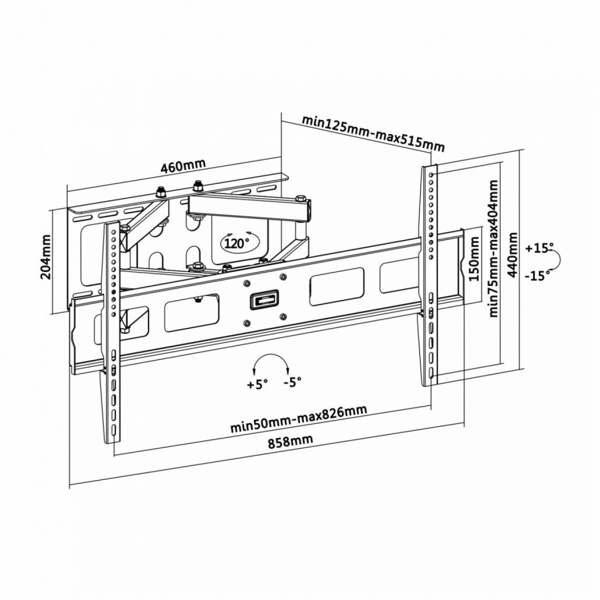 Soporte de pared  TV de 37 a 90 giratorio, inclinable y nivelable en color negro.