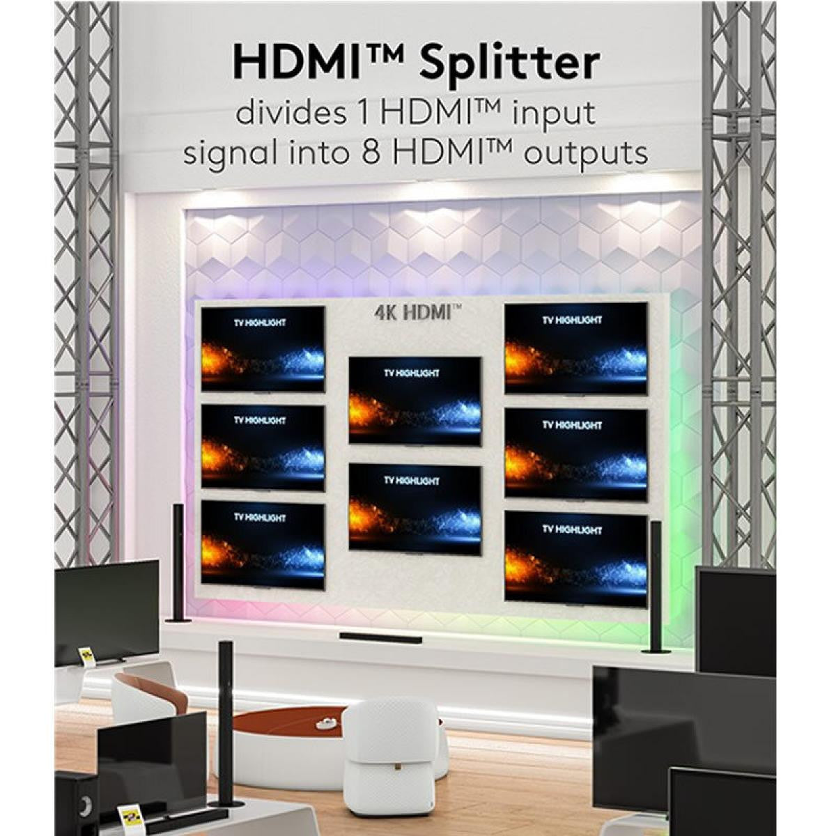 Splitter o Divisor HDMI™ 1 a 8 de resolución 4K 60 Hz, negro