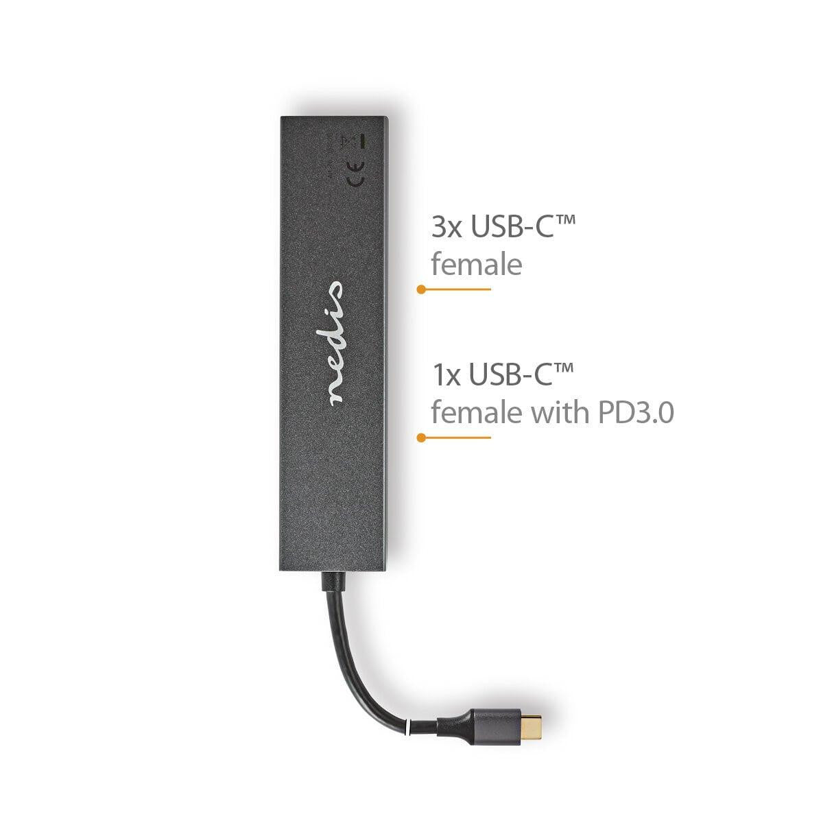 HUB GEN 3.2 10 Gbps 1 x USB-C macho a 4 x Puertos USB-C hembra con 1 x carga rápida PD 3.0