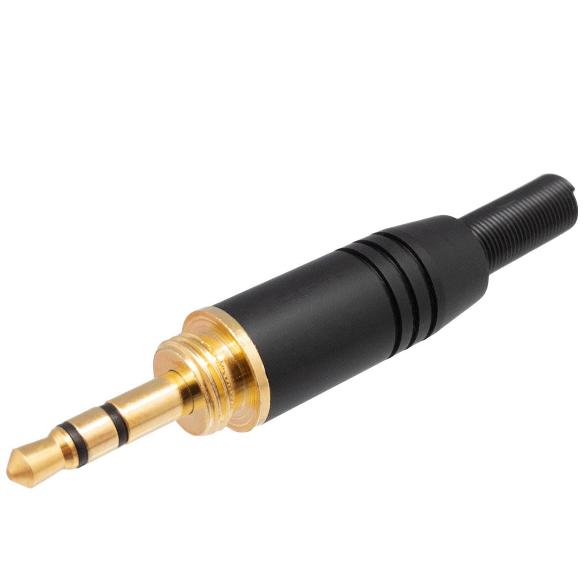 Conector Mini Jack 3.5mm para soldar con rosca, negro