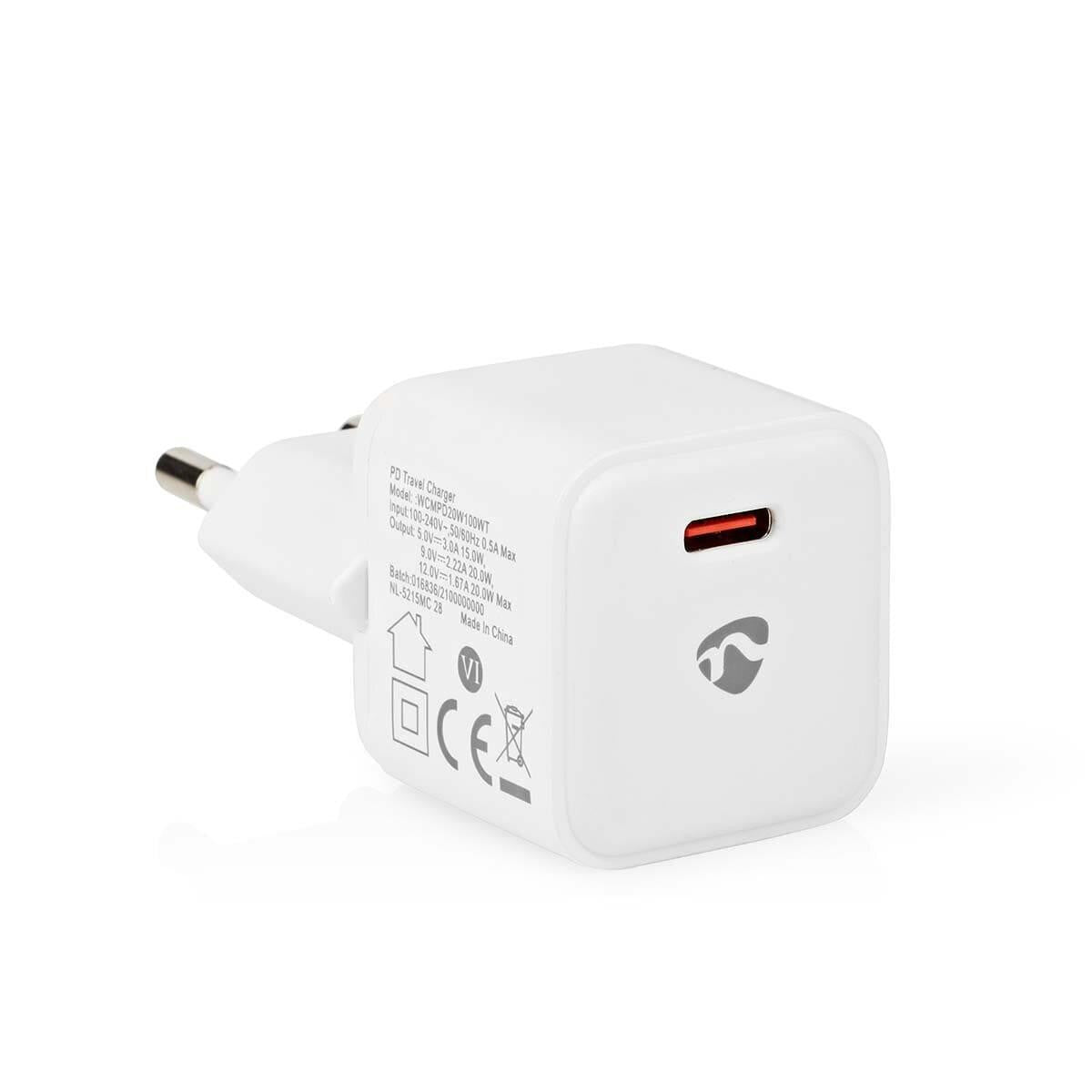 Cargador de pared 20 vatios | Función de carga rápida | 1,67 / 2,22 / 3,0 A | Número de salidas: 1 | 1 x USB-C | Blanco