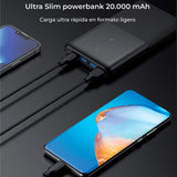 Powerbank KSIX Ultra fina | Polímero de litio | 20.000 mAh | 22,5 W | Power Delivery | Cable USB-C a USB-C incluida - Negro