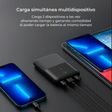 Powerbank KSIX Ultra fina | Polímero de litio | 10.000 mAh | 22,5 W | Power Delivery | Cable USB-C a USB-C incluida - Negro