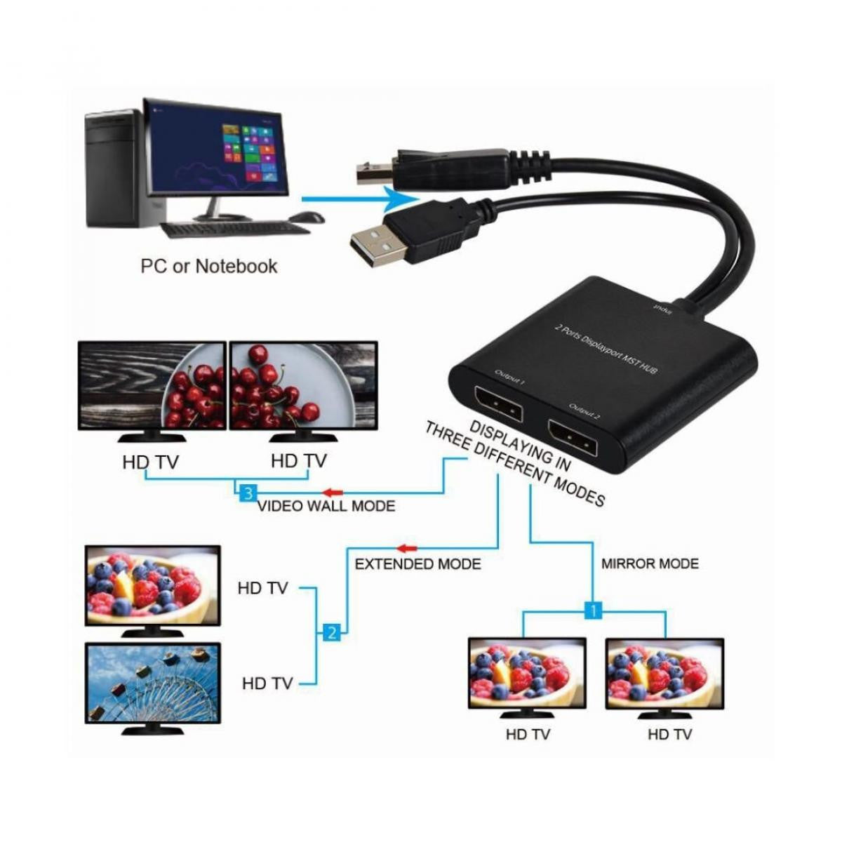 Divisor DisplayPort 4K de 2 puertos MicroConnect