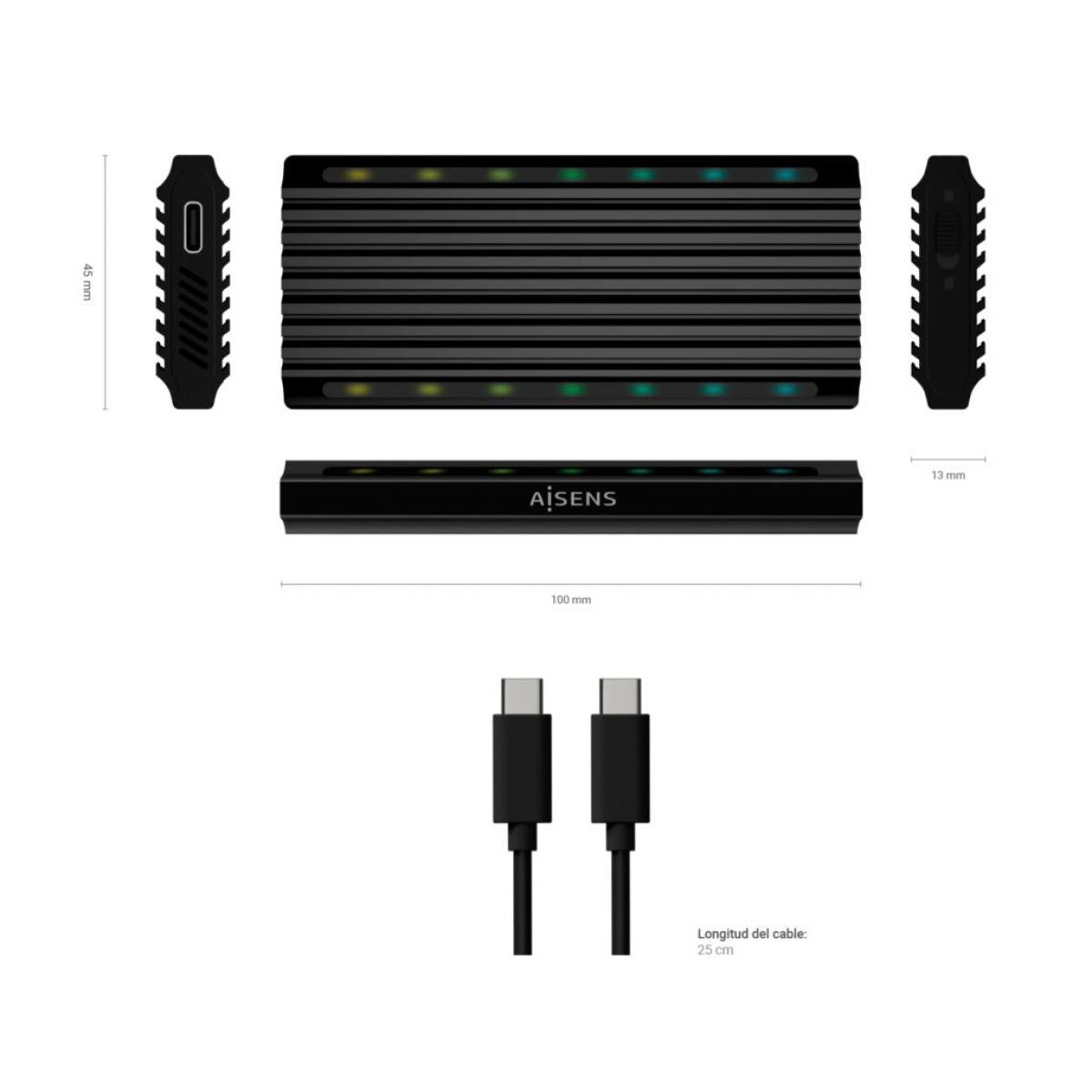 Caja Externa M.2 (NGFF) | Para SSD M.2 SATA/NVME a USB3.1 GEN2 | Negro