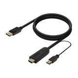 Cable Conversor Activo HDMI 2.0 + USB Alim. a DISPLAYPORT V1.2, HDMI/M-USB/M-DP/M | 1.8M | Negro