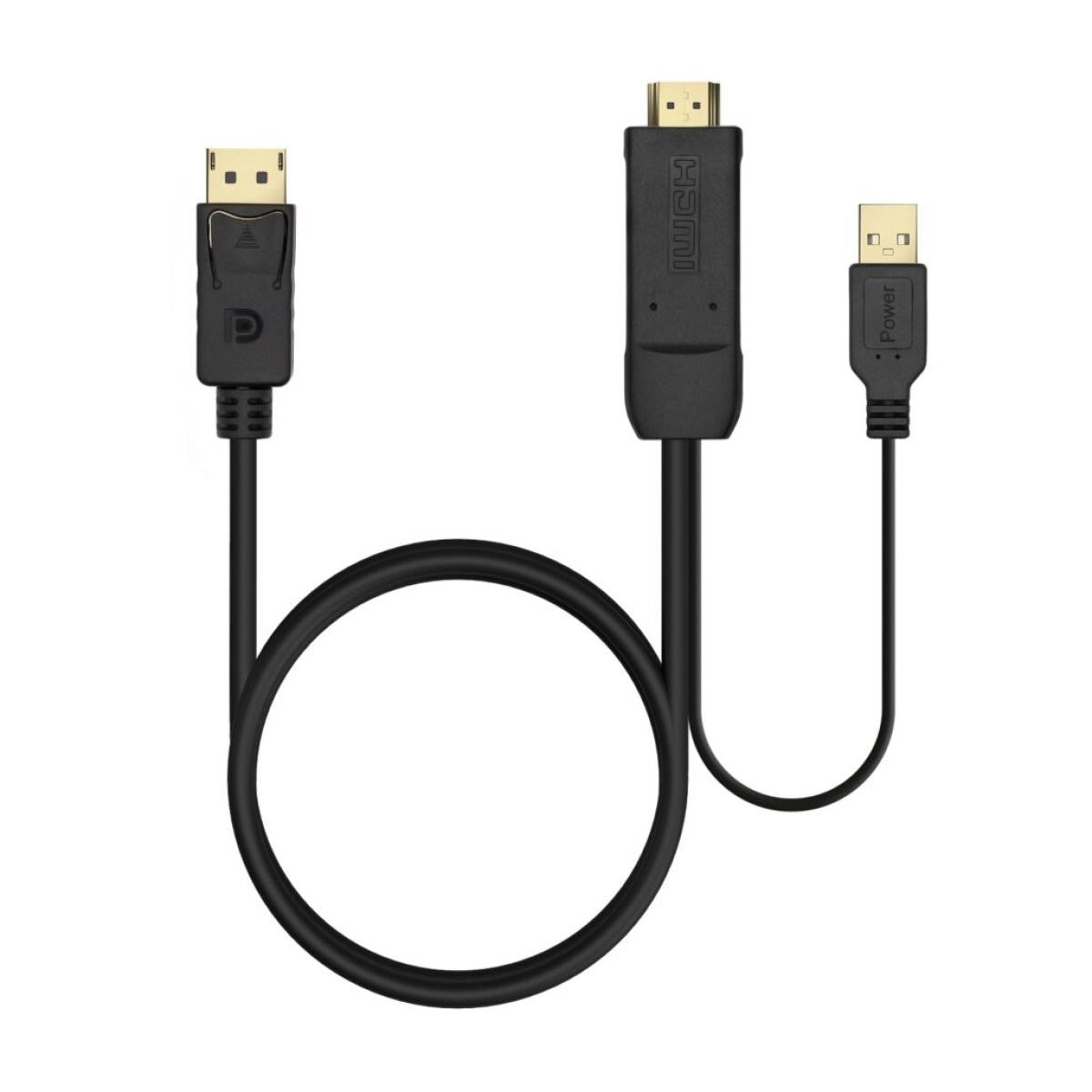 Cable Conversor Activo HDMI 2.0 + USB Alim. a DISPLAYPORT V1.2, HDMI/M-USB/M-DP/M | 1.8M | Negro