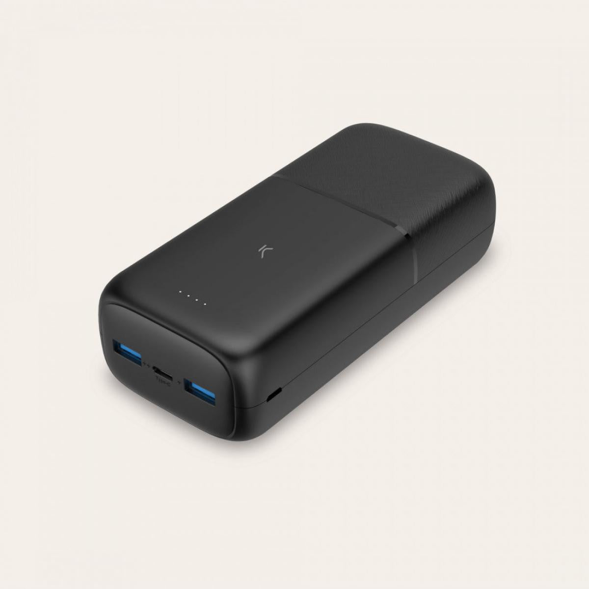 Powerbank Ksix Supra 30.000 mAh | 20 W | Power Delivery | 3 puertos de salida | Incluye cable USB-A a USB-C | Negro