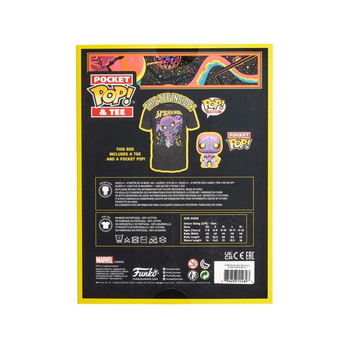 POP & TEE MARVEL SPIDERMAN BLACK LIGHT FUNKO + CAMISETA TALLA L para 10 - 11 años