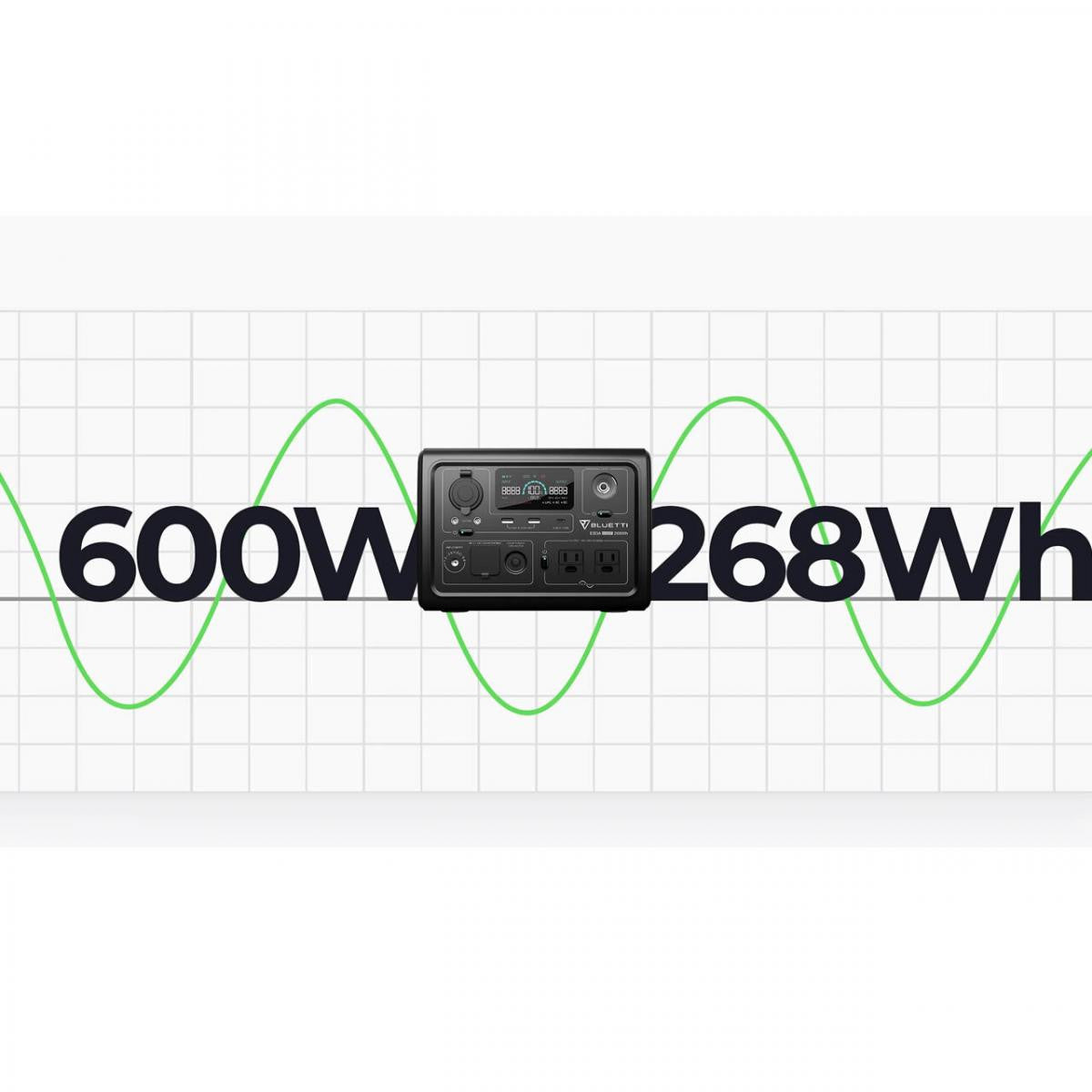 Batería portátil de gran capacidad 268.8Wh | Onda Sinusoidal de 600W  | 8 salidas | Max entrada solar 200W | 2500 ciclos de vida