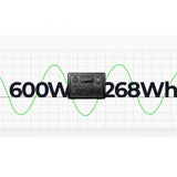 Batería portátil de gran capacidad 268.8Wh | Onda Sinusoidal de 600W  | 8 salidas | Max entrada solar 200W | 2500 ciclos de vida