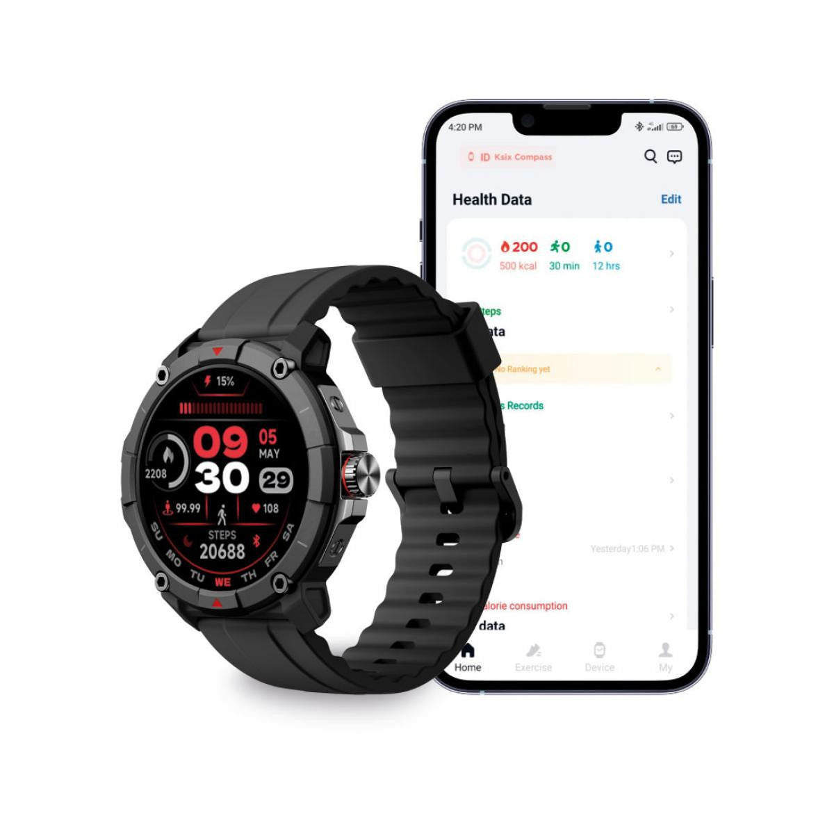 Smartwatch KSIX - GPS - Modo deporte y salud - Asistente de voz - Pantalla 1,38 - Aut. 7 días - Sumergible, Negro