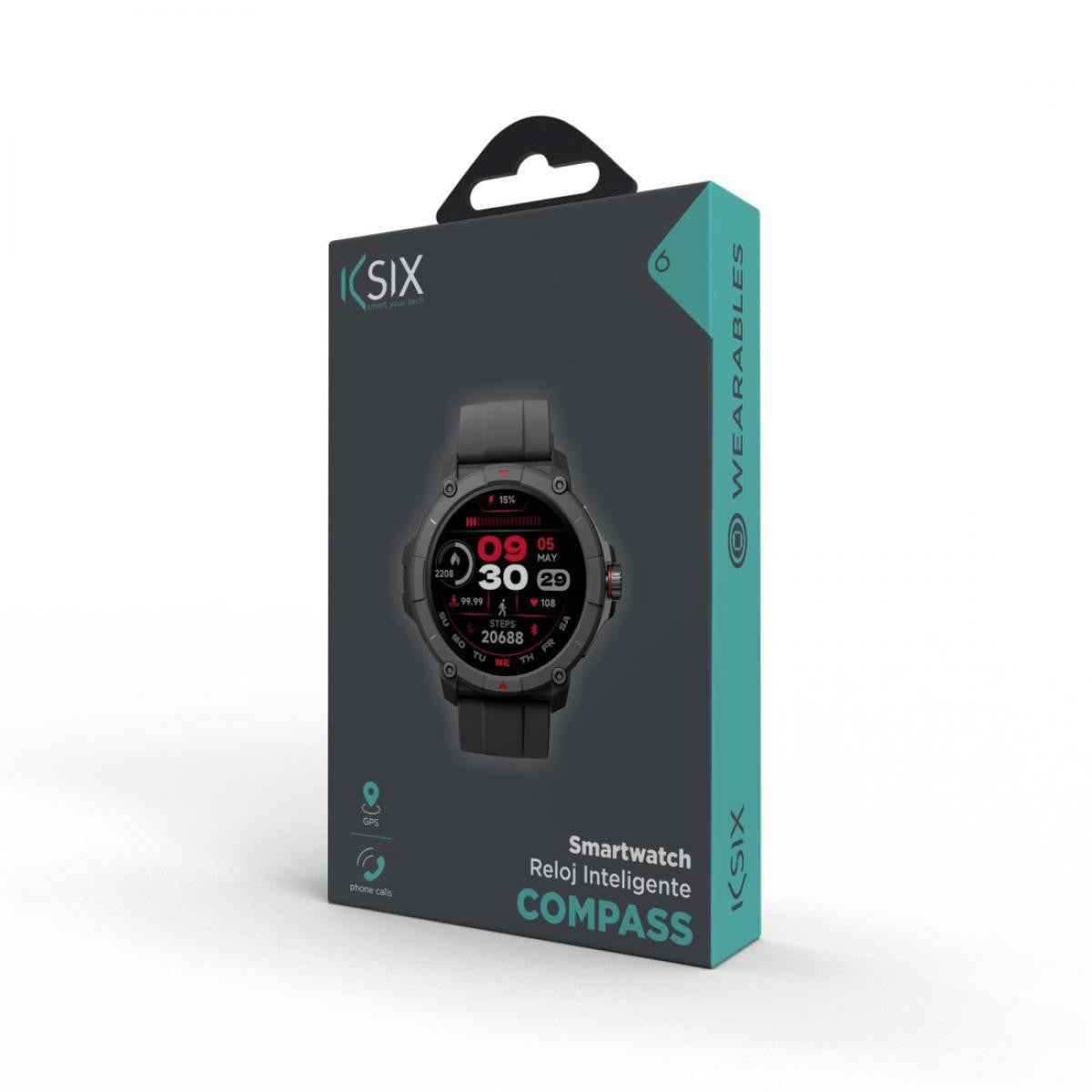 Smartwatch KSIX - GPS - Modo deporte y salud - Asistente de voz - Pantalla 1,38 - Aut. 7 días - Sumergible, Negro