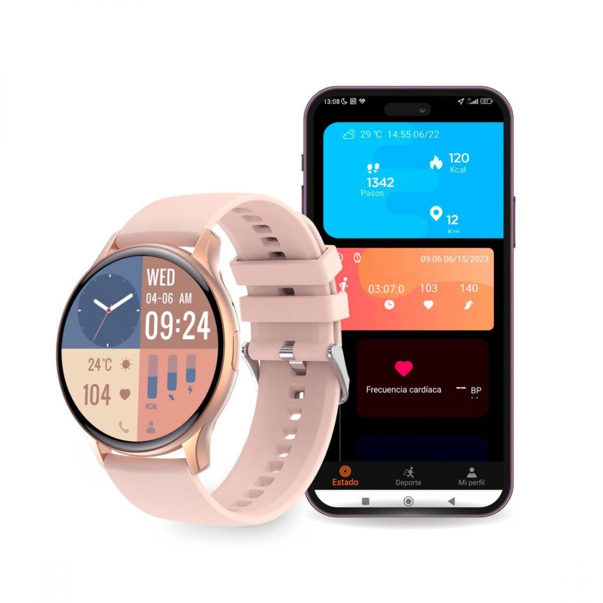 Smartwatch Ksix Core - Pantalla 1,43”- Aut. 5 días - Modo deporte y salud - Llamadas - Asistentes de voz -Sumergible -  Rosa