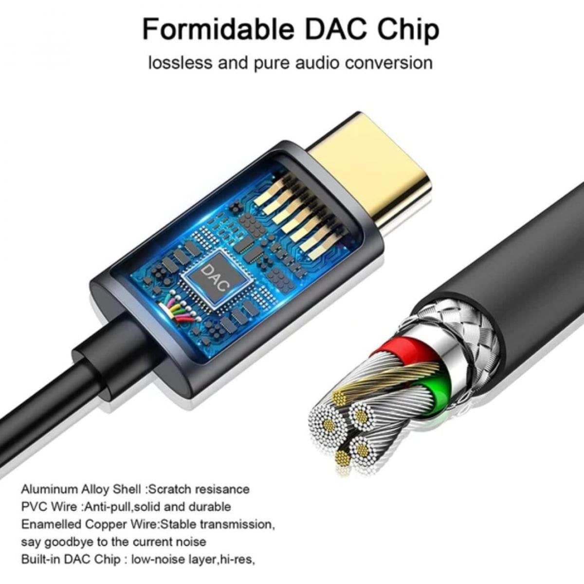 ADAPTADOR QGEEM de USB-C macho a JACK 3,5 Hembra de 12cm de longitud