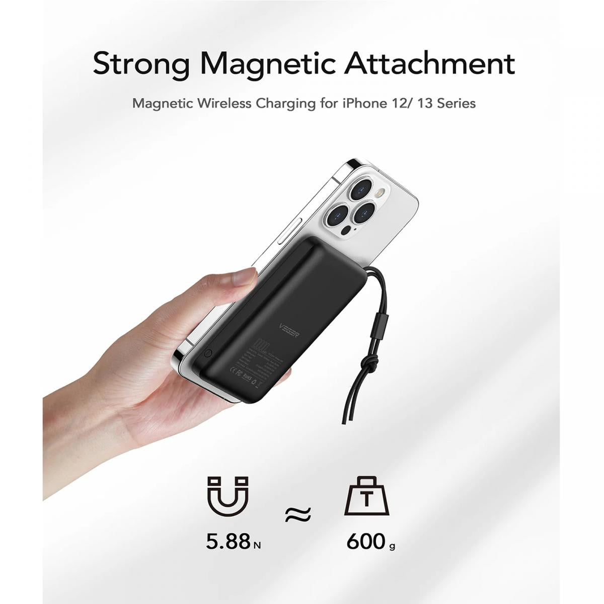 Powerbank magnético VEGER para móviles con conectores USB-C,Lightning/ USB-A,C y Inalámbricamente.