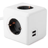 Toma Enchufes Powercube de 4 x Conexiones + 2 x USB-A Carga | Cable 1,5m | Blanco