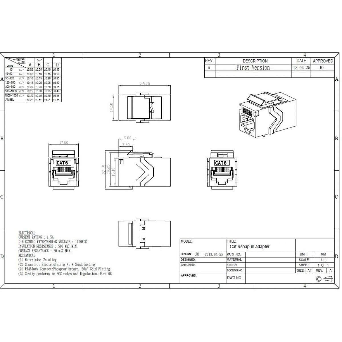 Adaptador RJ-45 H-H CAT6 UTP para panel - Negro