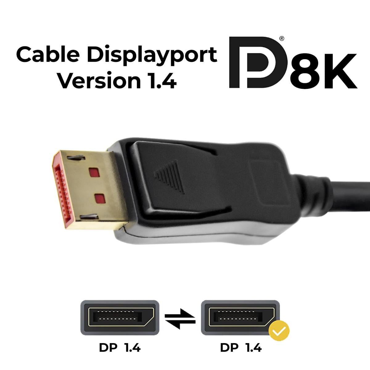 Cable Displayport v1.4 de | 8K@30hz | 5K@60hz | 4K@120hz  | Compatible Hdcp 2.2 | 3D y HDR Dinámico - De distintas medidas