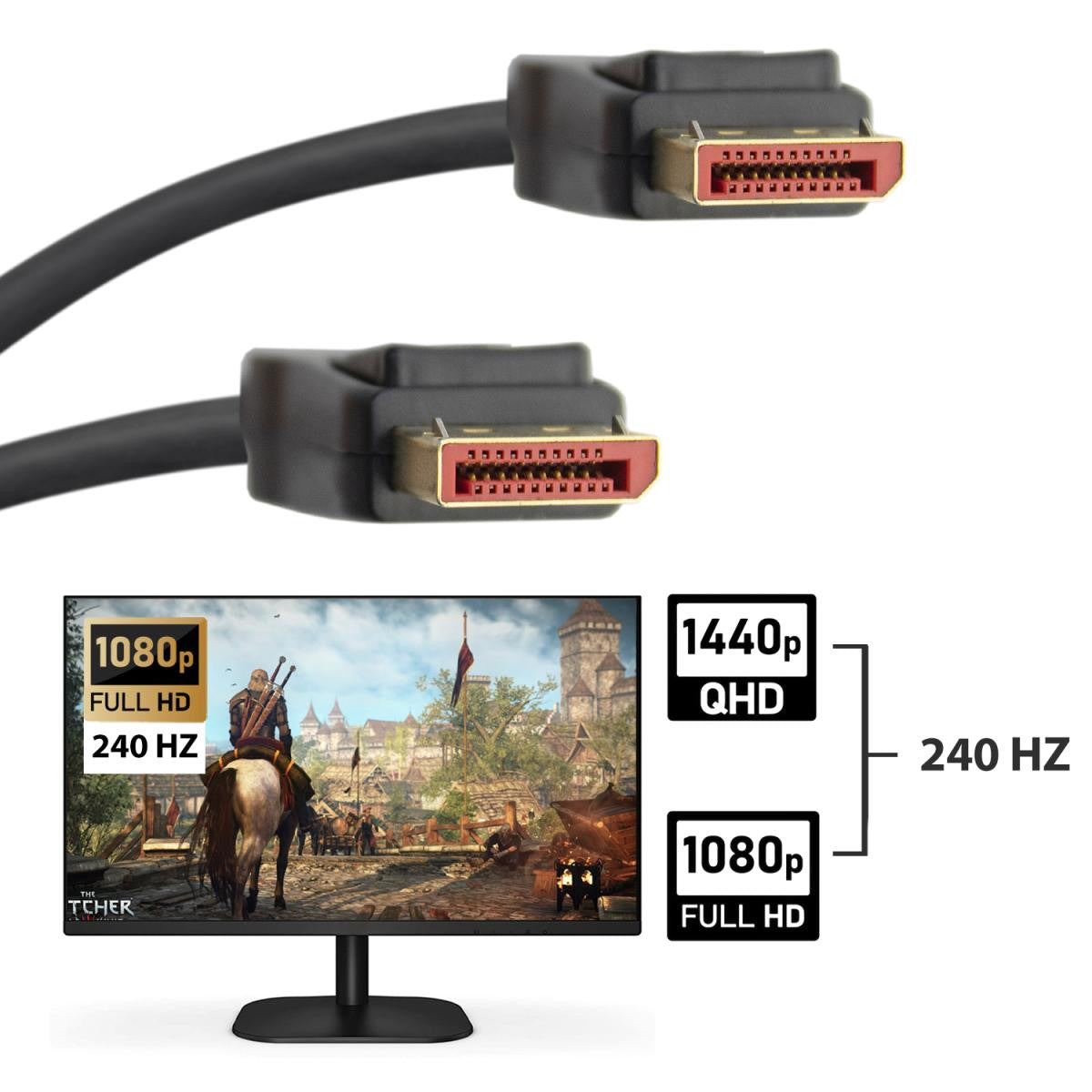 Cable Displayport v1.4 de | 8K@30hz | 5K@60hz | 4K@120hz  | Compatible Hdcp 2.2 | 3D y HDR Dinámico - De distintas medidas