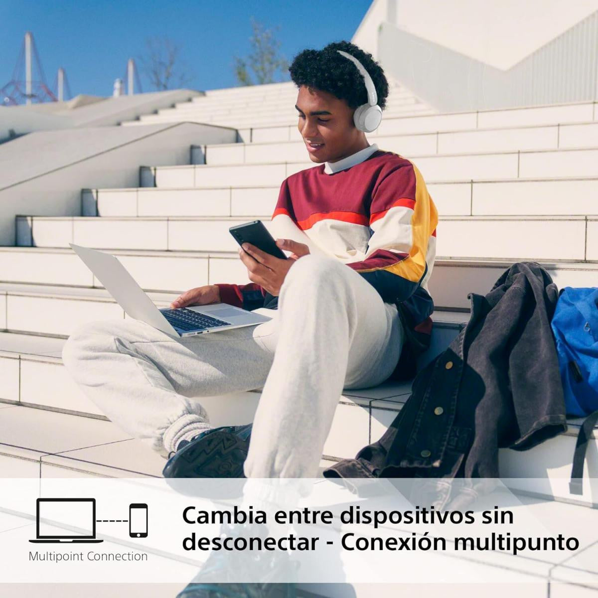 Sony Auriculares Inalámbricos Bluetooth, hasta 50 Horas de Autonomía con Carga Rápida y Estilo Diadema - Blancos