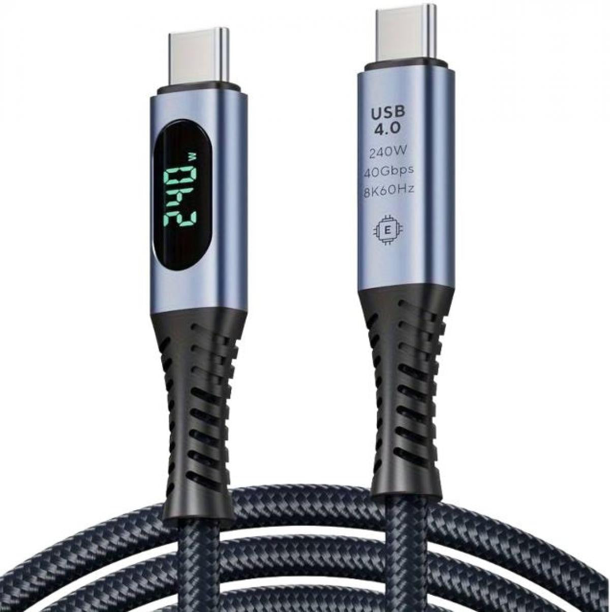 Cable USB 4.0 de 1 metro | 40Gbps | 240W | Soporte de Pantalla 8K | con Monitoreo de Potencia en Tiempo Real