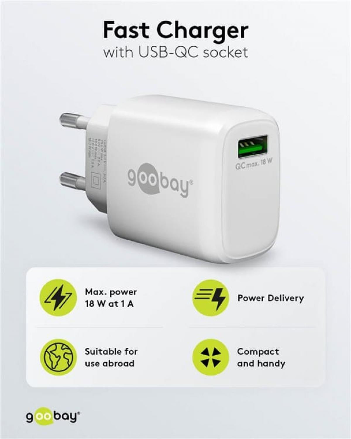 Cargador rápido USB-A Quick Charge de (18 W) -  Blanco