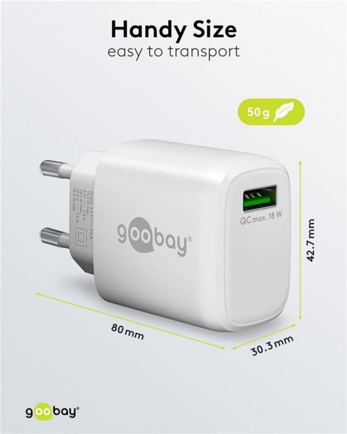 Cargador rápido USB-A Quick Charge de (18 W) -  Blanco