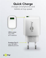 Cargador rápido USB-A Quick Charge de (18 W) -  Blanco