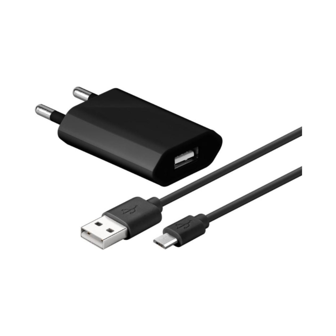 Juego de Carga Micro-usb 2 en 1 Goobay, Negro [Fuente Alimentación 1,0 A con Cable Incluido]